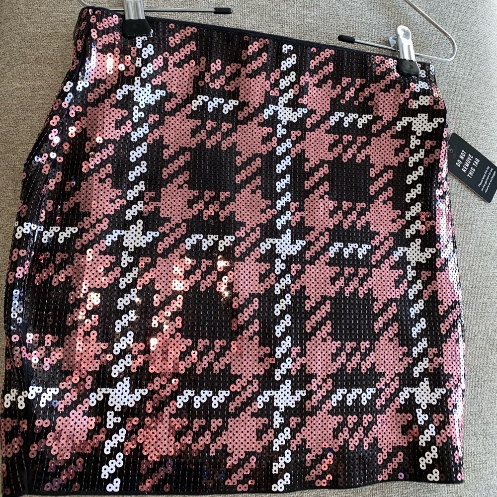 Sequin plaid express holiday mini skirt